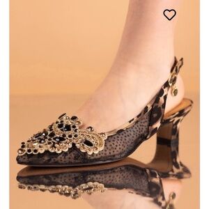 J. Renee Strovanni Animal Print Jewel Slingback Pumps 8.5M Kitten Heel